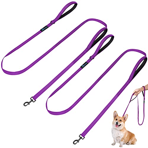 Dog Leash for Small to Medium Dogs 6 ft x 0.6" with 3 Reflective Stitching and 2 Traffic Padded Handles Dog Lead/Rope, Pet Leash for Running Walking Training (Purple 2 Pack) - color: Purple 2 Pack, size: 6 ft x 0.6 in