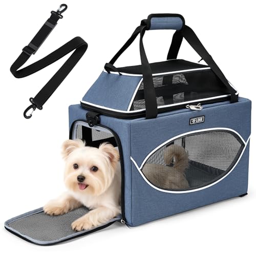 Top-Expandable Pet Carrier 18x11x11Inch Delta American United Airline Approved Underseat to 15lbs Stable Car Travel Carriers for Small Dogs Cats with Locking Safety Zippers Anti-Scratch Mesh - color: Blue, size: 18"x11"x11"