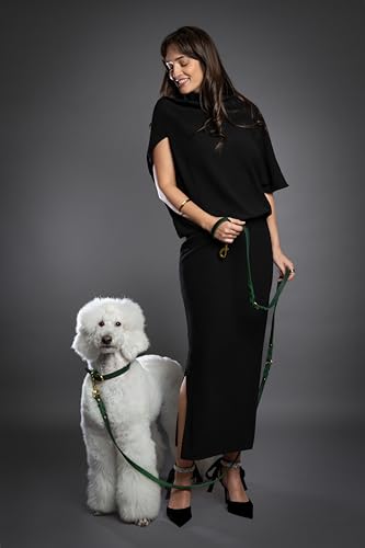 NOAH & PAW Leather Dog Leash, Premium Oil-Waxed Leather Braided, 8 ft Long Dog Leash with 6 Ways to Use Hands-Free, Quick-tie, Double Pet Lead Etc. Matching Collar Available. (Dark Green) - color: Dark Green