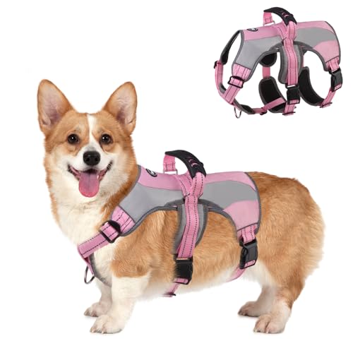 Dog Harness for Medium Dogs, Escape Proof No Pull Service Vest with Reflective Strips and Control Handle, Adjustable and Cozy for Easy Walking, No Choke Pet Harness with 2 Metal Rings, Pink S - color: Pink, size: Small