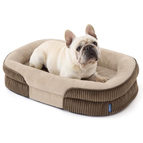 Bedsure Orthopedic Dog Bed Medium Size Dog - 360° Oval Bolster Medium Dogs Beds for Senior Dogs with Waterproof Washable Cover, Comfort Pet Sofa Couch with Ultra-Soft Fleece, Brown, 30" - color: Walnut, size: 30"lx20"wx6.5"th
