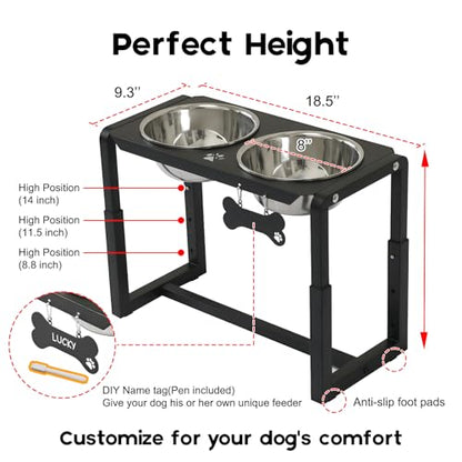 Metal Elevated Dog Bowls, Raised Dog Bowls for Medium/Large Sized Dogs with Two 58oz Stainless Steel Food Bowls, 3 Adjustable Height (8.8"/11.5"/14") Dog Bowl Stand Protect Neck & Joints - size: 8.8-14" | M/L Dogs | 2×58oz Bowls