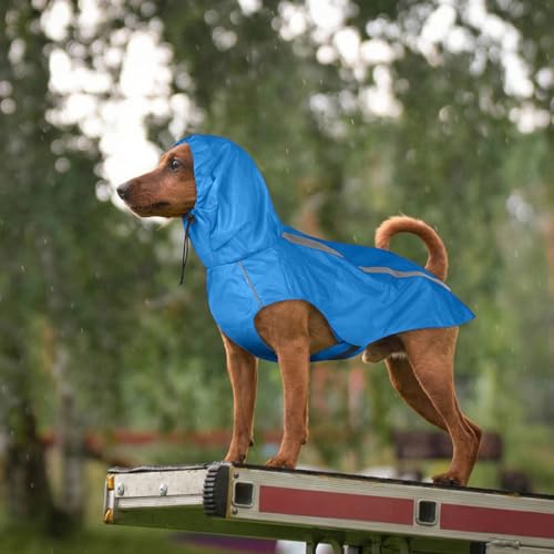 Dog Raincoat with Reflective Strip Hoodie, Waterproof Dog Raincoats, Adjustable Lightweight Hooded Poncho Dog Rain Jacket, Snowproof Windproof Clothes, Dog Raincoat for Large Dogs - color: Blue, size: XL