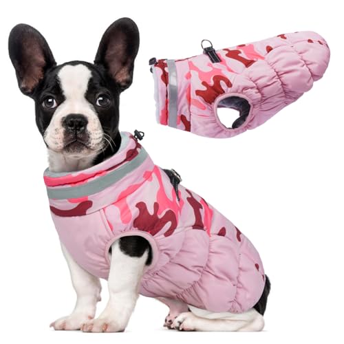Lelepet Warm Dog Winter Coat Dog Coats for Small Dogs Waterproof Dogs Jacket with Harness Built in Reflective Cold Weather Coats Windproof Zip-Up Winter Fleece Vest Snowsuit Chihuahua Pink Camo - color: Pink Camo, size: X-Small