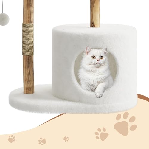 Modern Real Wood Cat Tree Tower, Luxury Aesthetic Cat Tree Condo with Platforms, Scratching Posts & Washable Mats, 43" Wooden Cats Tower Two Branch