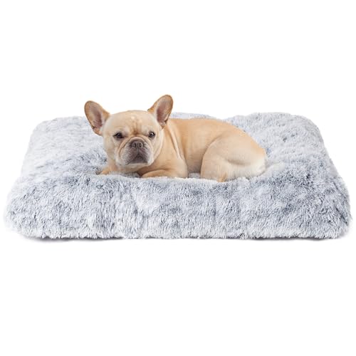 EHEYCIGA Fluffy Dog Crate Bed for Medium Dogs, Plush Faux Fur Crate Pad, Calming Anti Anxiety Medium Dog Bed, Washable Soft Warm Crate Mat with Non-Slip Bottom - color: Grey, size: 29.5 x 20