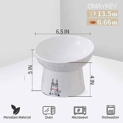 6.5 Inch Extra Wide Ceramic Raised Cat Bowls, Porcelain Tilted Elevated Cat Food Water Bowl Dish, Stress Free Pet Feeder Dishes for Cats & Small Dogs, Whisker Fatigue, White & Pink - color: White & Pink
