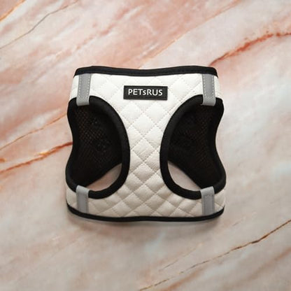 Step in Dog Cat Harness Lightweight Breathable Mesh Soft Padded Pet Vest Reflective Quilted Vegan Leather Choke Free Escape Proof for Small Medium Dogs (White, Medium) - color: White, size: Medium: Neck=10-12.5''/Chest=16-18''