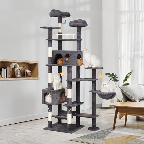 Meecal 79in Giant Cat Tree for Heavy Duty Big Cats, Large Cat Trees with Scratching Post, Cat Tree Tower with Cat Condos, Hammock & Plush Perch for Maine Coon, Smoky Gray - color: Smoky Gray