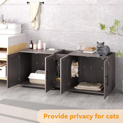 Garvee Cat Litter Box Enclosure for 2 Cats, 55" Hiddden Litter Box Enclosure Furniture 3-in-1 Wooden Litter Cabinet with Barn Door & Double Rooms for Bedroom Living Room,Walnut - color: Walnut