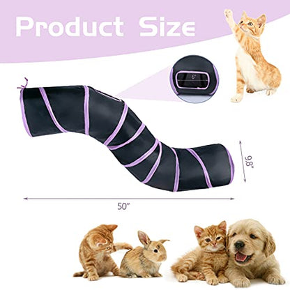 Sheldamy Cat Tunnel, S-2-Way Cat Tunnels for Indoor Cats, Collapsible Cat Play Tunnel, Interactive Toy Maze Cat House with 1 Play Ball for Cats, Puppy, Kitty, Kitten, Rabbit (Pink & Black) - color: S-2 Way Pink & Black