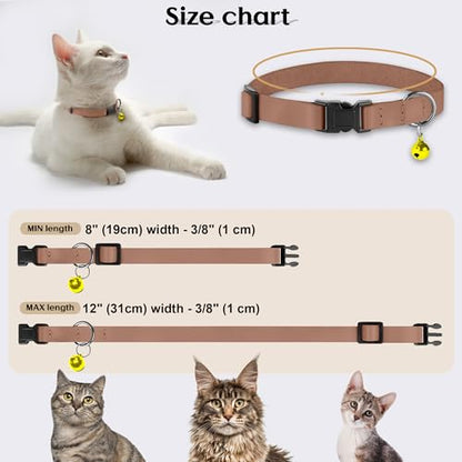 Breakaway Cat Collar with Bell - Leather Adjustable Kitten Collars with Safety Quick Release Buckle - Soft Small Pet Collars for Girl & Boy Cats (Mocha) - color: Mocha