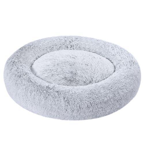 Amazon Basics Washable Donut Pet Bolster Faux Fur Bed with Removable Cover, Anti-Slip Bottom for Dog, Grey, 36" x 36" - color: Grey, size: 36" x 36"