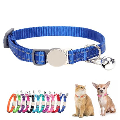 Breakaway Small Dog Collar with Bell, Reflective Soft Nylon Break Away Snap Cat Collar with Bells for Xs Tiny Puppy Dogs, Neck 7-11 Inch, Blue - color: Blue