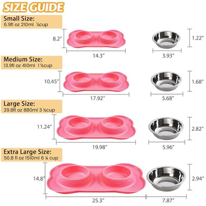 Pet Dog Bowls 2 Stainless Steel Dog Bowl with No Spill Non-Skid Silicone Mat + Pet Food Scoop Water and Food Feeder Bowls for Feeding Small Medium Large Dogs Cats Puppies (Gray, Medium) - color: gray, size: Medium