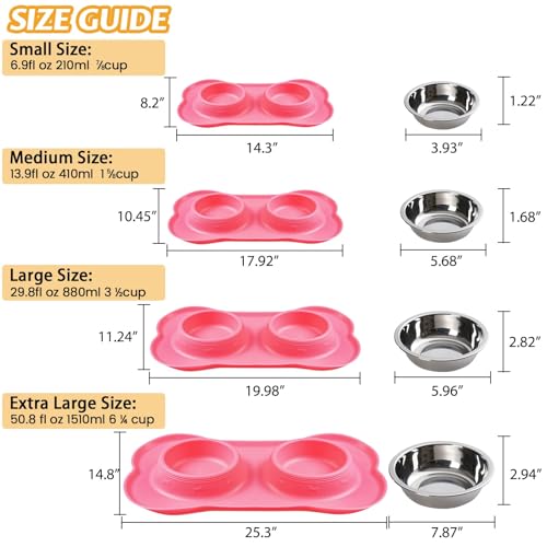 Pet Dog Bowls 2 Stainless Steel Dog Bowl with No Spill Non-Skid Silicone Mat + Pet Food Scoop Water and Food Feeder Bowls for Feeding Small Medium Large Dogs Cats Puppies (Pink, Extra Large) - color: pink, size: Extra Large