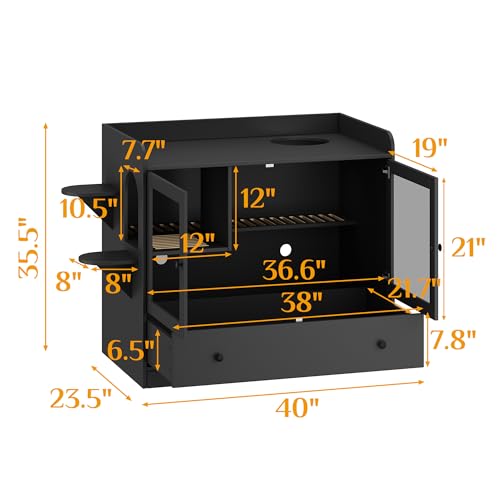 Extra Large Cat Litter Box Enclosure Furniture Hidden, Cat Condo Cabinet Pet House with Stairs for 2, Nightstand Side Table witha Large Drawer for Living Room, Black - color: Black