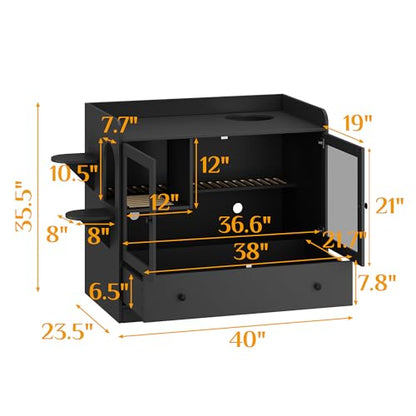 Extra Large Cat Litter Box Enclosure Furniture Hidden, Cat Condo Cabinet Pet House with Stairs for 2, Nightstand Side Table witha Large Drawer for Living Room, Black - color: Black