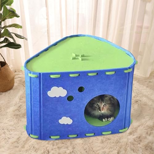 Felt Cat House Hideaway Sturdy Furniture Protector Pet Sleeping Bed Grinding Claw Cozy Portable Practical Cat Bed Cave- Blue - color: Blue