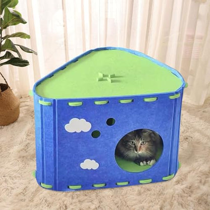 Felt Cat House Hideaway Sturdy Furniture Protector Pet Sleeping Bed Grinding Claw Cozy Portable Practical Cat Bed Cave- Blue - color: Blue