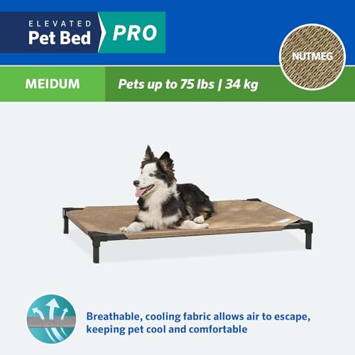 Coolaroo Pro Elevated Dog Bed - Low-Profile Access, Moisture-Resistant Cover, Breathable Fabric & Tool-Free Setup, Nutmeg, Medium - color: Nutmeg, size: Medium