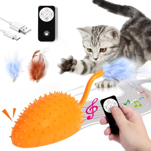 Mity rain Cat Interactive Toys for Indoor Cats, Remote Control Toy with Feather Tails, Cat Automatic Toy for Cats Exercise Catching and Chasing, Moving Electric Pet Toy with USB Charger - color: Orange