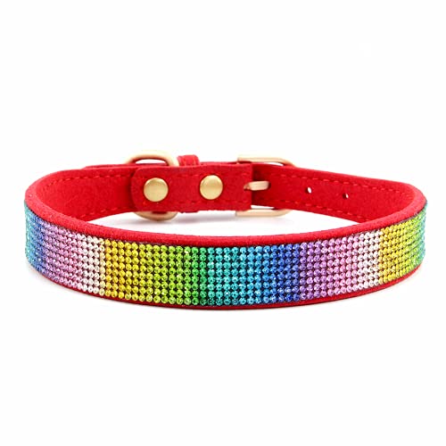 Rhinestone Dog Collar, Cute Dazzling Sparkling Soft Suede Leather Adjustable Pet Dog Cat Collar Crystal Diamond for Puppy Small Medium Large Dogs (XXS:15.5-21cm, Red-2) - color: Red-2, size: XXS:15.5 - 21cm