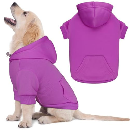 Dog Sweaters for Small Dogs Dog Hoodie Solid Soft Brushed Fleece Clothes Hoodie Sweatshirt with Pocket(Purple-S) - color: Purple, size: Small