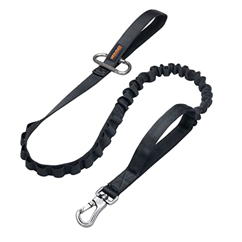 EXCELLENT ELITE SPANKER Tactical Bungee Dog Leash Military Adjustable Dog Leash Quick Release Elastic Leads Rope with 2 Control Handle(Black - color: Black
