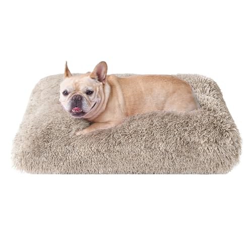 EHEYCIGA Fluffy Dog Crate Bed for Medium Dogs, Plush Faux Fur Pet Crate Pad, Calming Anti Anxiety Medium Pet Bed, Washable Soft Warm Dog Mat with Non-Slip Bottom, Taupe - color: Taupe, size: 29.5 x 20