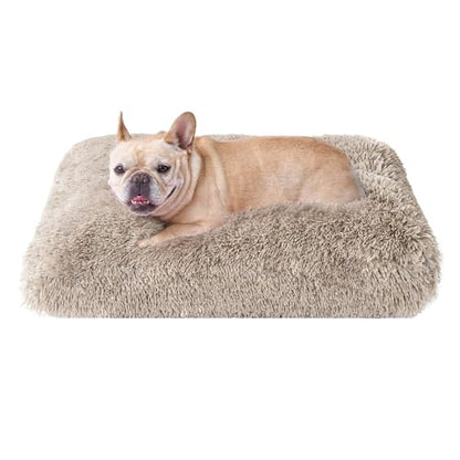 EHEYCIGA Fluffy Dog Crate Bed for Medium Dogs, Plush Faux Fur Pet Crate Pad, Calming Anti Anxiety Medium Pet Bed, Washable Soft Warm Dog Mat with Non-Slip Bottom, Taupe - color: Taupe, size: 29.5 x 20