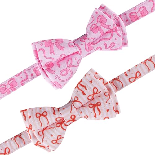 2 Pack Breakaway cat Collar with Bow Tie and Bell,Adjustable Soft Cotton Pet Collar with Pink and Red Bow Patterned Design for Kitten Adult Cats (Pink&Red Bow) - color: Pink&Red Bow