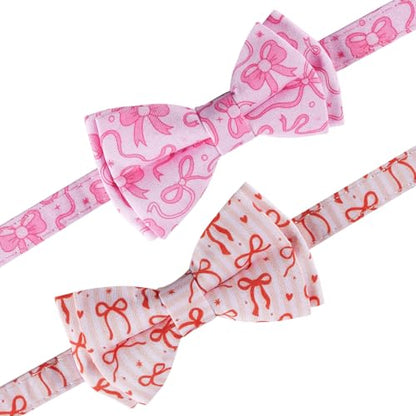 2 Pack Breakaway cat Collar with Bow Tie and Bell,Adjustable Soft Cotton Pet Collar with Pink and Red Bow Patterned Design for Kitten Adult Cats (Pink&Red Bow) - color: Pink&Red Bow