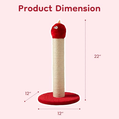 Cat Scratching Post 22'', Scratching Post with Extra Wide 12" Heavy Duty Base for Indoor Kitty, Scratching Post with Natural Sisal & Velvet Fabric for Small, Medium Cat, Red - color: Red
