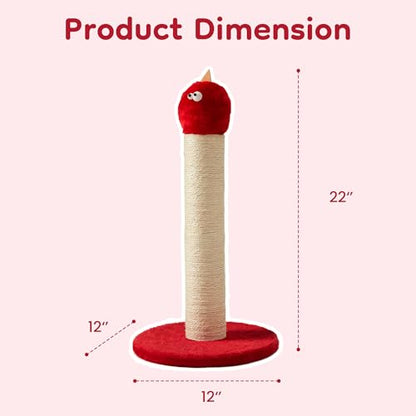 Cat Scratching Post 22'', Scratching Post with Extra Wide 12" Heavy Duty Base for Indoor Kitty, Scratching Post with Natural Sisal & Velvet Fabric for Small, Medium Cat, Red - color: Red