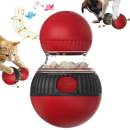 Treat Dispensing Cognitive Dog Toys Dog Puzzle Feeder Toy for Dogs and Cats with Bird Chirping Adjustable Food Dispenser Slow Feeding for Small Medium Large Dogs & Cats (Red)