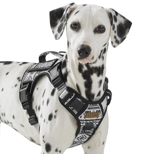 Tactical Dog Harness for Medium Large Dogs, No Pull Pet Harness with 2 Leash Clips, Adjustable Soft Padded Dog Vest, Reflective Pet Oxford Vest with Easy Control Handle, Black Ethnic M - color: Black Ethnic, size: Medium