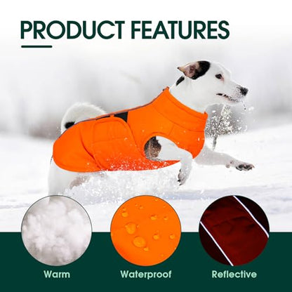 Kuoser Dog Jacket, Winter Dog Coats for Medium Dogs, Reflective Doggie Cold Weather Coats Pet Clothes, Puppy Snow Jacket for Frech Bulldog, Boston Terrier, Warm Hunting Vest, Orange M