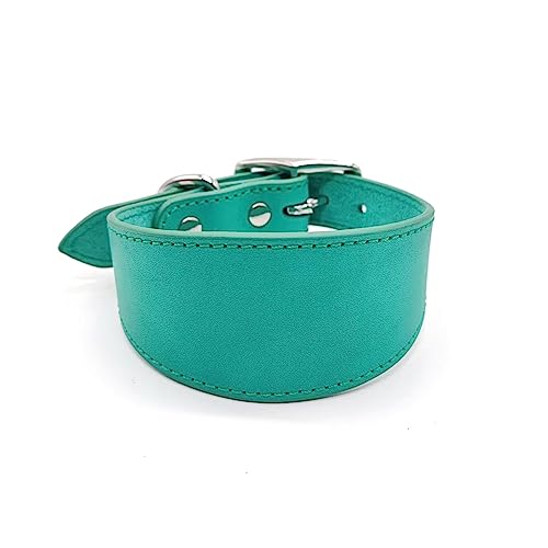 Wide Padded Dogs Collar Genuine Leathers Puppy Collars for Lurchers Italian Greyhounds Comfortable Pet Dogs Accessories - color: Green, size: 35cm