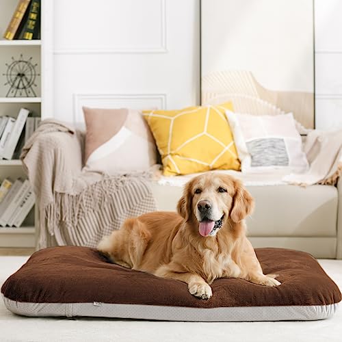 Super Soft Large Dog Bed Pad Mat Orthopedic Pet Beds 30 Inch Washable Anti Slip Dog Sleeping Mattress with Removable Cover, Dark Brown M - color: Dark Brown, size: 32.0"L x 24.0"W x 3.0"Th