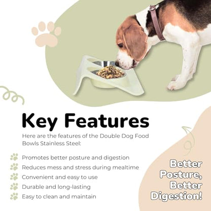 Double Dog Food Bowls Stainless Steel - Puppy Food and Water Bowl Set with Weighted Non-Slip Base - Non-Skid Design - Dog Bowl Set for Puppy Cats Kitten Small Medium Dogs - Green - color: Green