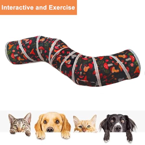 Cat Tunnel Tube Toys，Tunnels for Indoor Cats, Collapsible Interactive Toy with Balls for Rabbits, Kittens, Ferrets, Puppy (S - 2 Way Mushroom) - color: S - 2 Way Mushroom