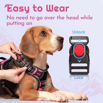 Dog Harness Medium Sized, Easy Wearing with 3 Buckles, Adjustable No Pull Pet Harness with 2 Rings for Walking, No Chock Reflective Soft Padded Vest with Control Handle, Pink & Black, M - color: Pink & Black, size: Medium