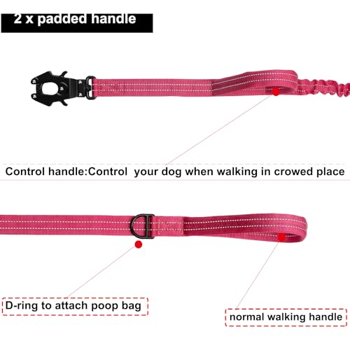 ICEFANG Tactical Dog Leash,K9 Training Walking Bungee Lead with 2 Control Handle,Heavy Duty Quick Release Metal Clasp,for Medium Large Breed (Reflective Rose, 6 FT) - color: Rose, size: 6 FT