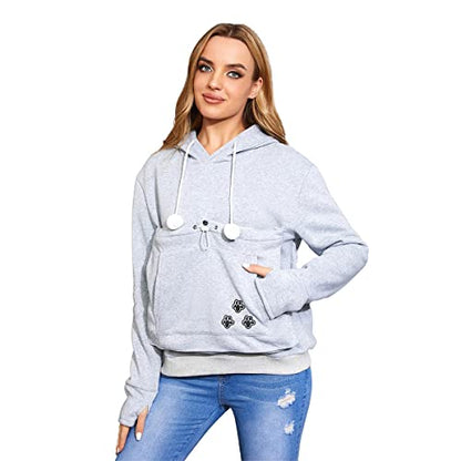 Unisex Big Pouch Hoodie Long Sleeve Fleece Pet Dog Holder Carrier Pullover Sweatshirt… - color: Light Grey, size: Medium