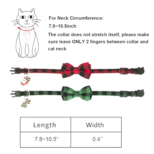 ADOGGYGO Christmas Cat Collars Breakaway with Cute Bow Bell - 2 Pack Red Green Plaid Kitten Collar with Removable Bowtie Christmas Collar for Cats Kittens - color: Red&Green-1