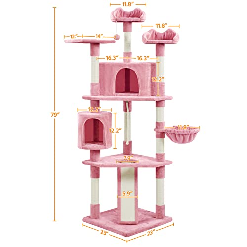 Yaheetech 79in Cat Tree Multi-Level Cat Tower with Scratching Posts for Indoor Cats, Cat Furniture Play Center for Cats and Kitten - color: Pink
