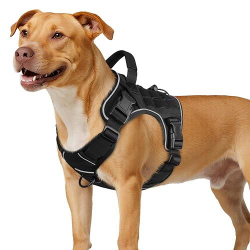 WINGOIN Black Tactical Dog Harness for Medium Dogs, Heavy Duty No Pull Dog Harness with Handle, Adjustable Reflective Military K9 Pet Vest for Pitbull, Female, Male, Walking, Training, Hunting (M) - color: Black, size: M: 30-50 lbs (Chest:24-28",Neck:17-1
