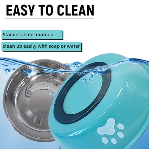 kathson 2 Pack Stainless Steel Dog Bowls,6" Spill Proof Metal Dog Food Bowls,Nonslip Rubber Bottom Pet Food and Water Bowl Set,Puppy Dishes Feeder for Medium Small Dogs,Blue - color: Blue, size: 2.5cups