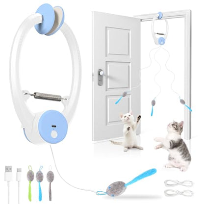 Interactive Cat Toys for Indoor Cats, Automatic Electric Flying Bird Feather Wand Toy, Best Kitten & Adult Cat Enrichment Toy Hanging Electric Kitty Toys for Bored Cats, Light Blue